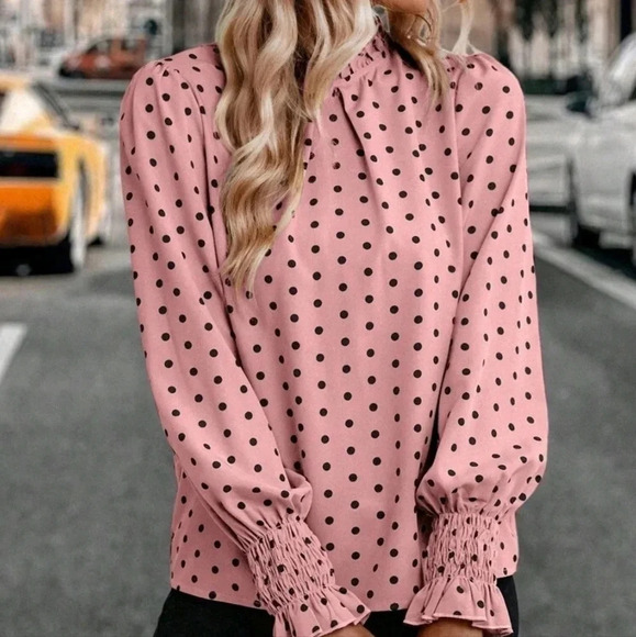 Polka Dot Print Lantern Sleeve Blouse - Picture 4 of 5